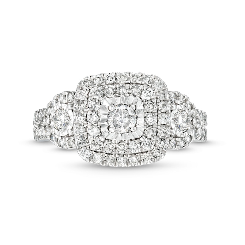 Main Image 4 of 1 CT. T.W. Diamond Square Double Frame Teardrop Sides Past Present Future® Engagement Ring in 10K White Gold