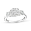 Thumbnail Image 1 of 1/4 CT. T.W. Diamond Cushion Frame Past Present Future® Engagement Ring in 10K White Gold