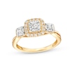 Thumbnail Image 0 of 1/4 CT. T.W. Diamond Cushion Frame Past Present Future® Engagement Ring in 10K Gold