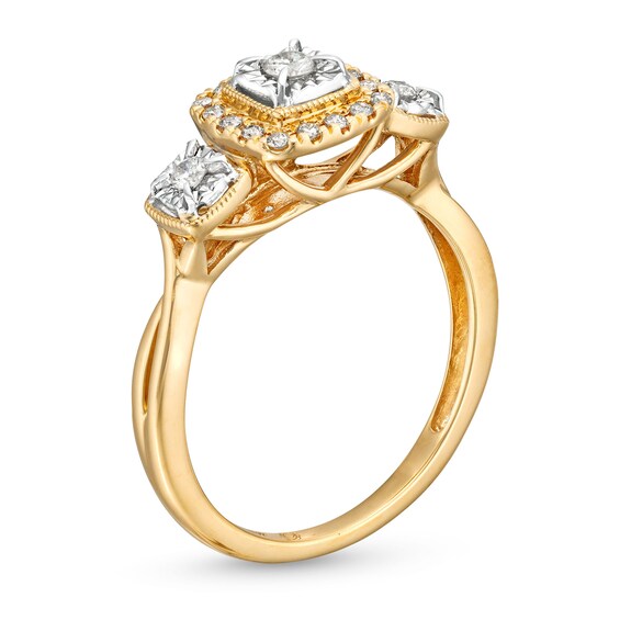 1/4 CT. T.w. Diamond Cushion Frame Past Present FutureÂ® Engagement Ring in 10K Gold