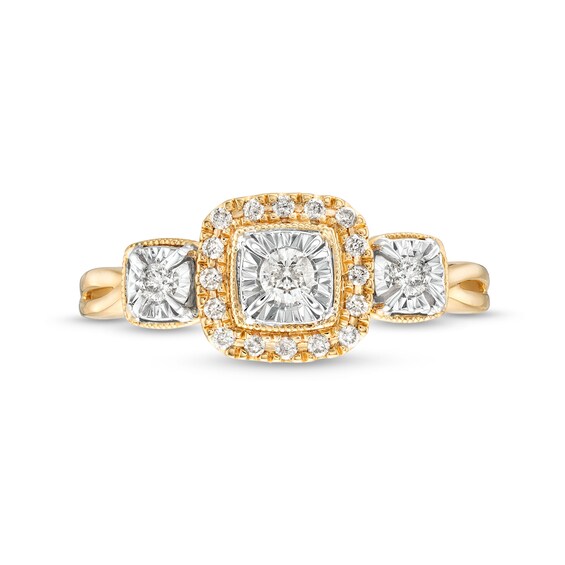 1/4 CT. T.w. Diamond Cushion Frame Past Present FutureÂ® Engagement Ring in 10K Gold