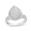 Thumbnail Image 1 of 1 CT. T.W. Pear Multi-Diamond Multi-Row Vintage-Style Engagement Ring in 10K White Gold