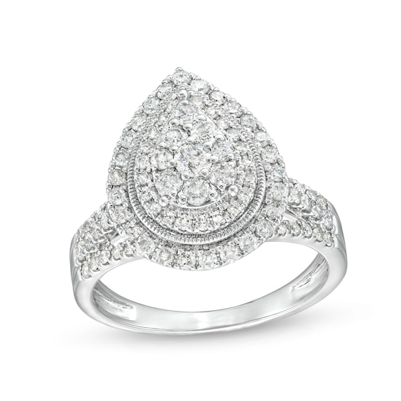 1 CT. T.w. Pear Multi-Diamond Multi-Row Vintage-Style Engagement Ring in 10K White Gold