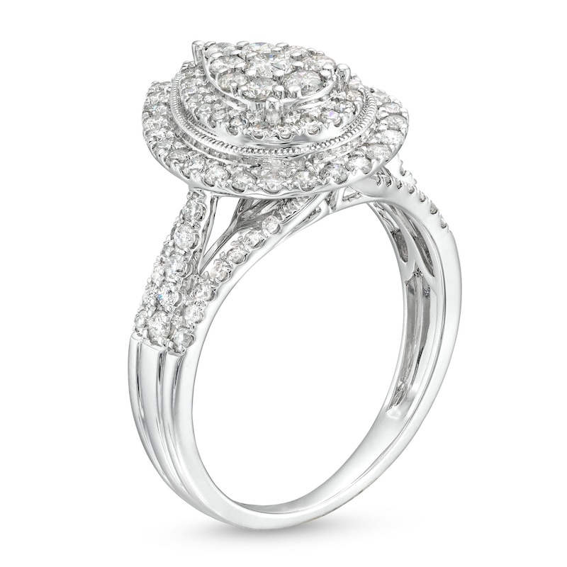 Main Image 3 of 1 CT. T.W. Pear Multi-Diamond Multi-Row Vintage-Style Engagement Ring in 10K White Gold