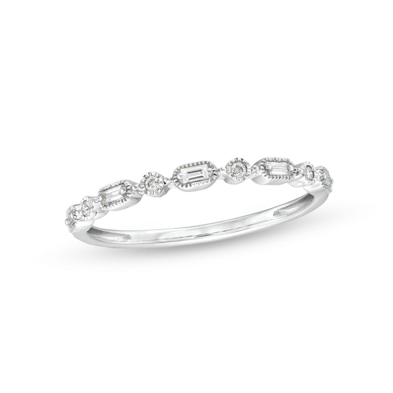 1/15 CT. T.w. Baguette and Round Diamond Vintage-Style Stackable Band in 10K White Gold