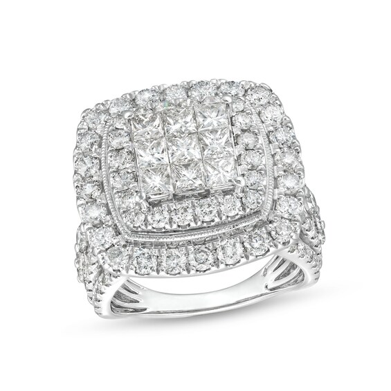 4 CT. T.w. Princess Multi-Diamond Raised Multi-Row Engagement Ring in 10K White Gold