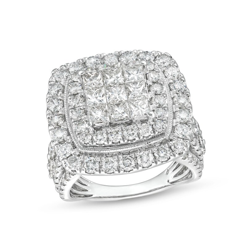Main Image 1 of 4 CT. T.W. Princess Multi-Diamond Raised Multi-Row Engagement Ring in 10K White Gold