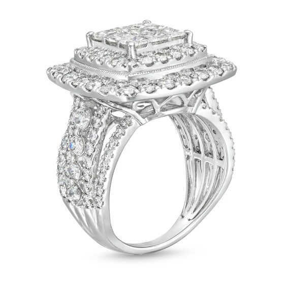 4 CT. T.w. Princess Multi-Diamond Raised Multi-Row Engagement Ring in 10K White Gold