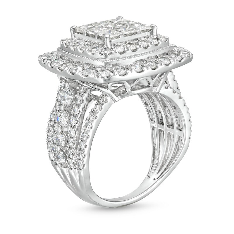 Main Image 3 of 4 CT. T.W. Princess Multi-Diamond Raised Multi-Row Engagement Ring in 10K White Gold