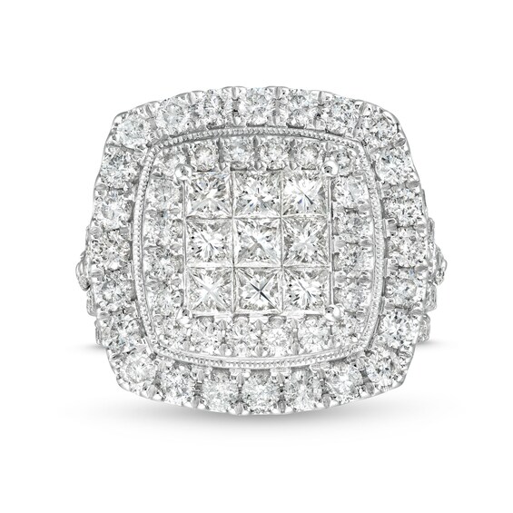 4 CT. T.w. Princess Multi-Diamond Raised Multi-Row Engagement Ring in 10K White Gold