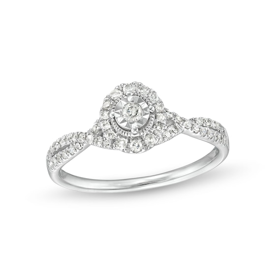 1/4 CT. T.w. Diamond Frame Twist Split Shank Promise Ring in 10K White Gold