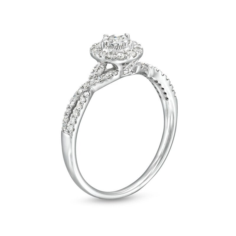 Main Image 3 of 1/4 CT. T.W. Diamond Frame Twist Split Shank Promise Ring in 10K White Gold