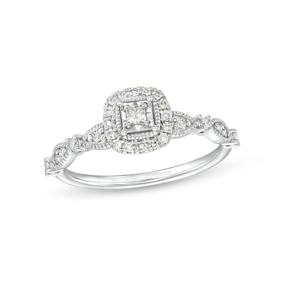 1/4 CT. T.w. Princess-Cut Diamond Cushion Frame Vintage-Style Promise Ring in 10K White Gold
