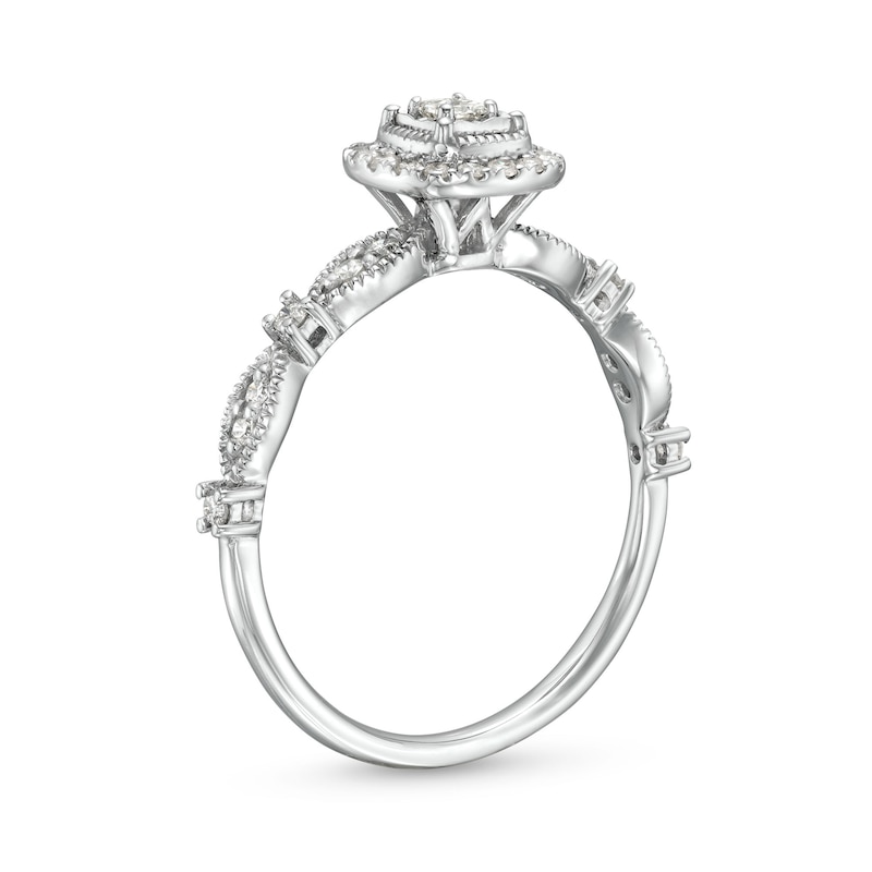 Main Image 3 of 1/4 CT. T.W. Princess-Cut Diamond Cushion Frame Vintage-Style Promise Ring in 10K White Gold