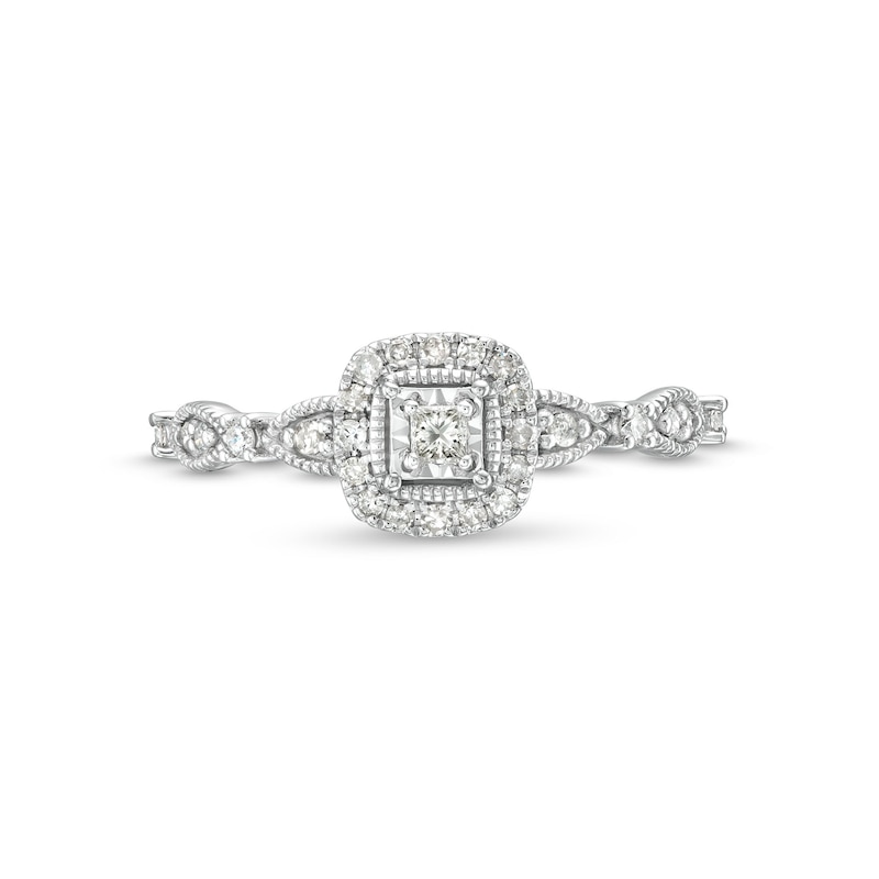 Main Image 4 of 1/4 CT. T.W. Princess-Cut Diamond Cushion Frame Vintage-Style Promise Ring in 10K White Gold