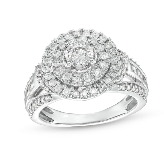 1 CT. T.w. Diamond Frame Vintage-Style Ring in 10K White Gold