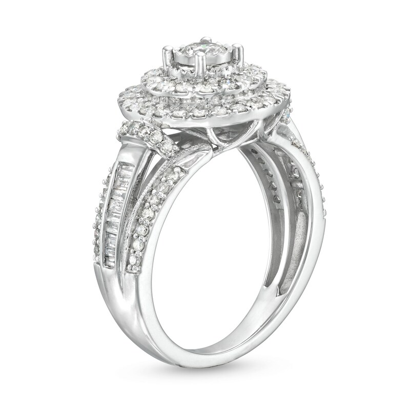 Main Image 3 of 1 CT. T.W. Diamond Frame Vintage-Style Ring in 10K White Gold