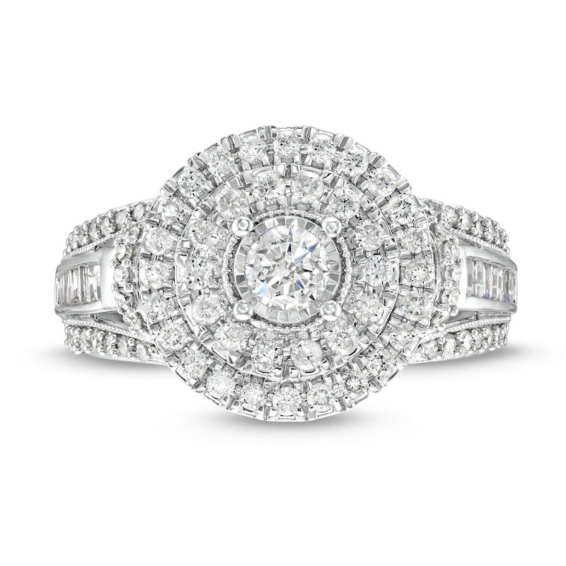 Main Image 4 of 1 CT. T.W. Diamond Frame Vintage-Style Ring in 10K White Gold