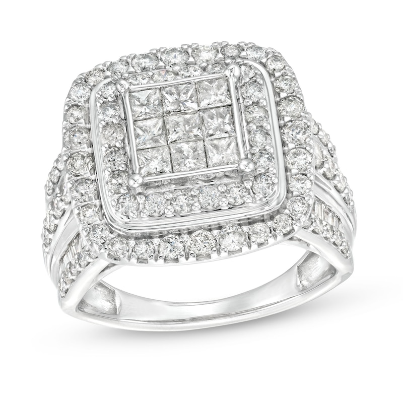 Main Image 1 of 2 CT. T.W. Princess-Cut Multi-Diamond Layered Multi-Row Engagement Ring in 10K White Gold