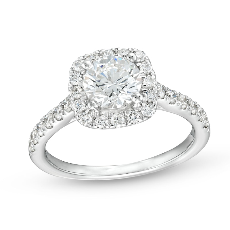 Main Image 1 of 1-1/2 CT. T.W. Certified Lab-Grown Diamond Cushion Frame Engagement Ring in 10K White Gold (F/SI2)