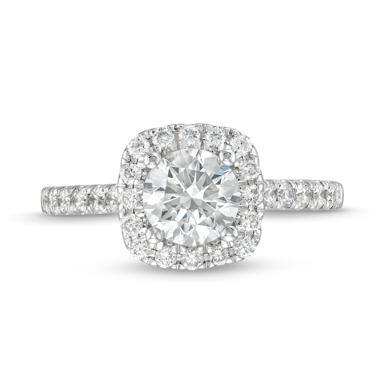 Main Image 4 of 1-1/2 CT. T.W. Certified Lab-Grown Diamond Cushion Frame Engagement Ring in 10K White Gold (F/SI2)