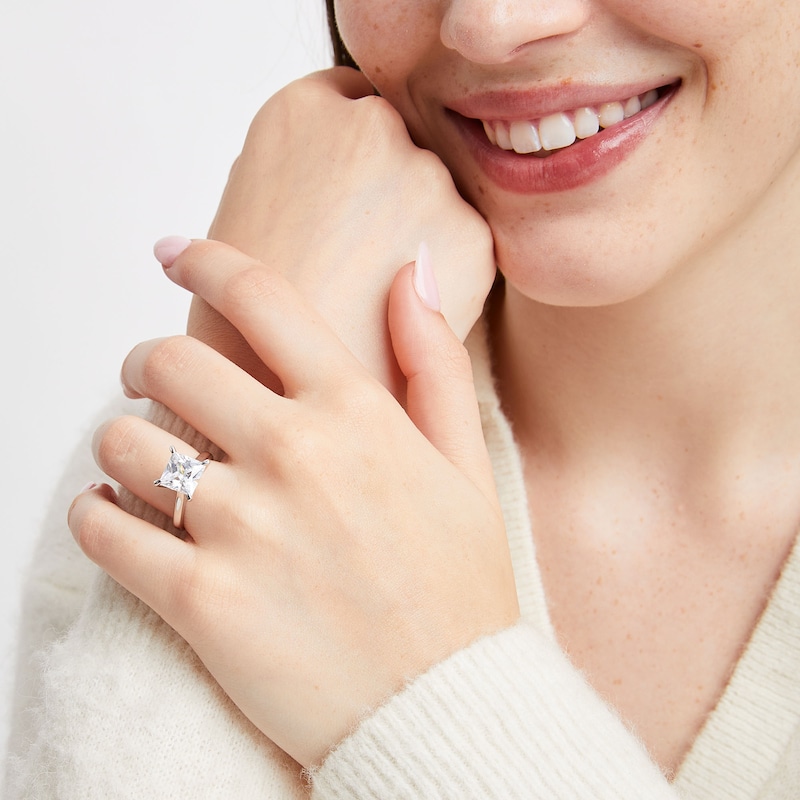 Main Image 2 of 4 CT. Certified Princess-Cut Lab-Grown Diamond Solitaire Engagement Ring in 14K White Gold (I/SI2)