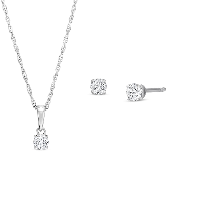 Main Image 1 of 1/2 CT. T.W. Certified Lab-Grown Diamond Solitaire Pendant and Stud Earrings Set in 14K White Gold (F/VS2)