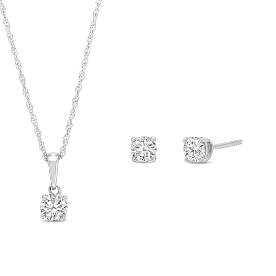 1 CT. T.w. Certified Lab-Grown Diamond Solitaire Pendant and Stud Earrings Set in 14K White Gold (F/Vs2)