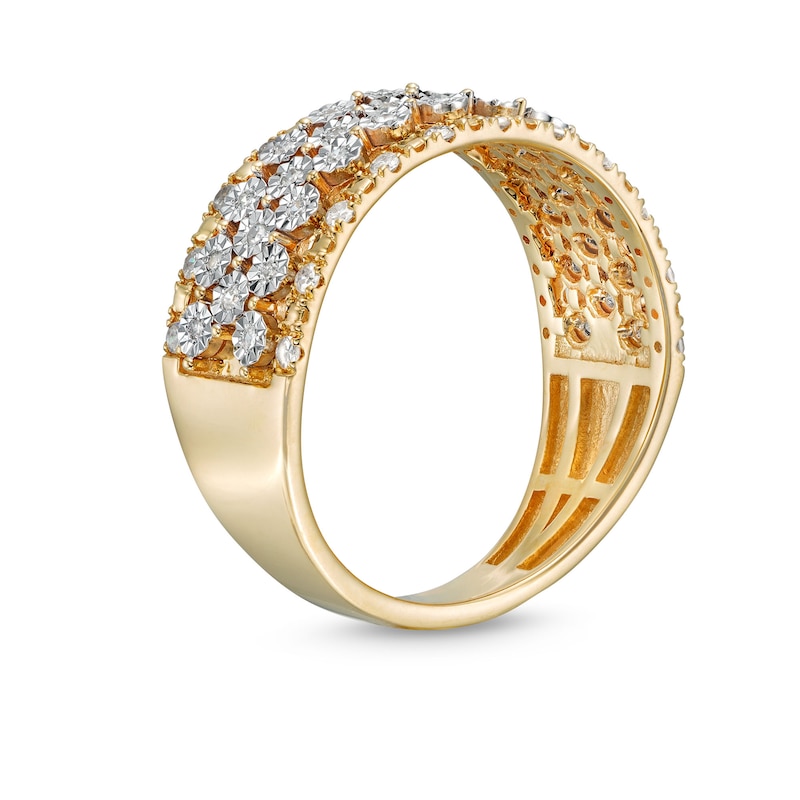 Main Image 3 of 1/4 CT. T.W. Diamond Edge Multi-Row Band in 10K Gold