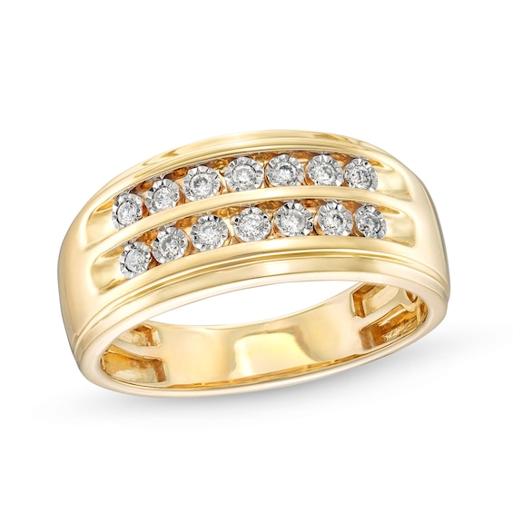 Men's 1/5 CT. T.w. Diamond Double Row Wedding Band in 10K Gold