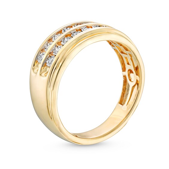 Men's 1/5 CT. T.w. Diamond Double Row Wedding Band in 10K Gold