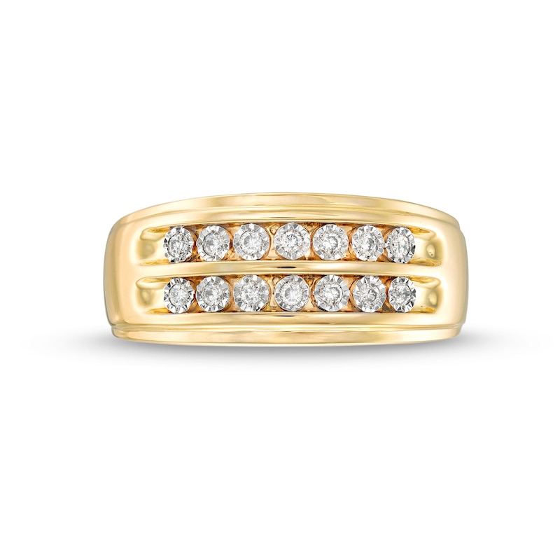 Main Image 3 of 1/5 CT. T.W. Diamond Double Row Wedding Band in 10K Gold