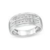 Thumbnail Image 1 of Men's 1/5 CT. T.W. Diamond Double Row Wedding Band in 10K White Gold
