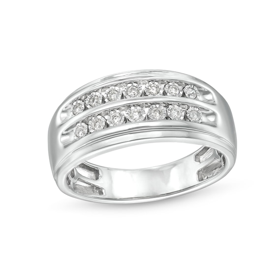1/5 CT. T.w. Diamond Double Row Wedding Band in 10K White Gold