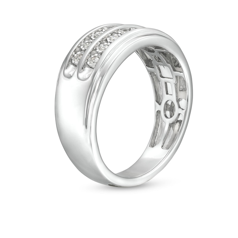 Main Image 2 of Men's 1/5 CT. T.W. Diamond Double Row Wedding Band in 10K White Gold