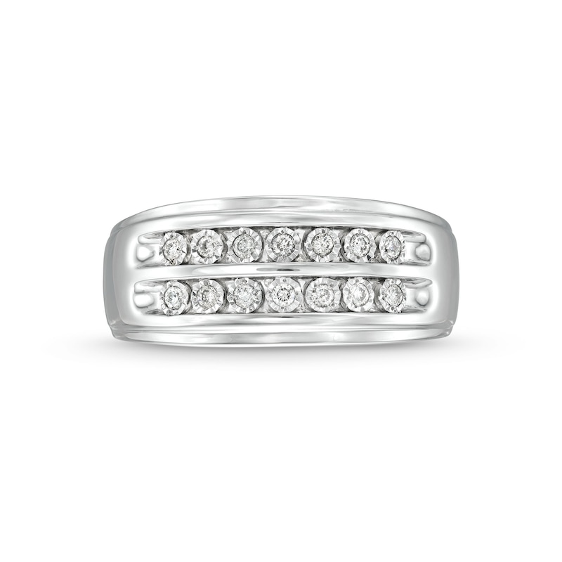 Main Image 3 of Men's 1/5 CT. T.W. Diamond Double Row Wedding Band in 10K White Gold
