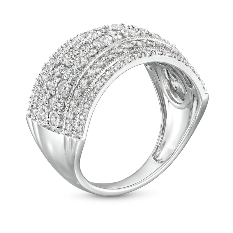 Main Image 3 of 1 CT. T.W. Diamond Edge Raised Multi-Row Vintage-Style Band in 10K White Gold