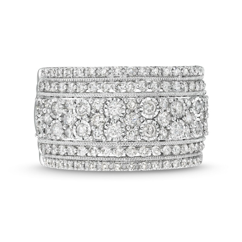 Main Image 4 of 1 CT. T.W. Diamond Edge Raised Multi-Row Vintage-Style Band in 10K White Gold