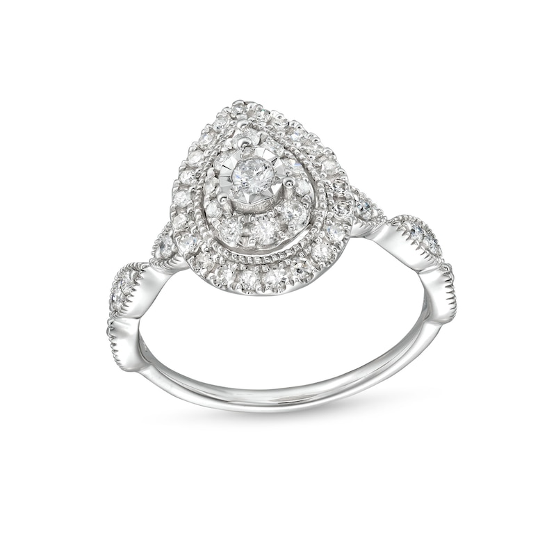 Main Image 1 of 1/2 CT. T.W. Pear Multi-Diamond Teardrop Frame Ring in 10K White Gold