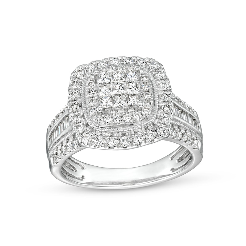 1 CT. T.W. Princess-Cut Multi-Diamond Cushion Frame Vintage-Style ...