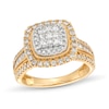 Thumbnail Image 0 of 1 CT. T.W. Princess-Cut Multi-Diamond Cushion Frame Vintage-Style Engagement Ring in 10K Gold