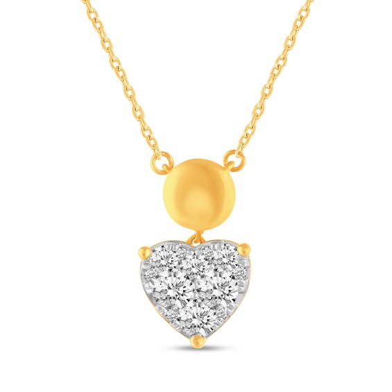 1 CT. T.w. Heart Multi-Diamond Polished Bead Drop Necklace in 14K Gold