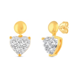 1 CT. T.W. Heart Multi-Diamond Polished Bead Dangle Drop Earrings in 14K Gold