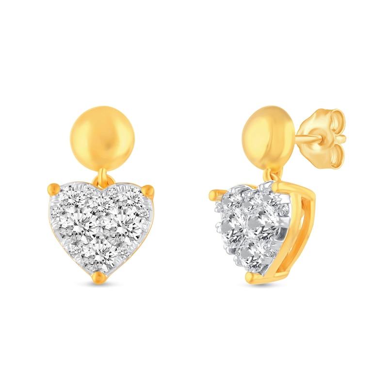 Main Image 1 of 1 CT. T.W. Heart Multi-Diamond Polished Bead Dangle Drop Earrings in 14K Gold