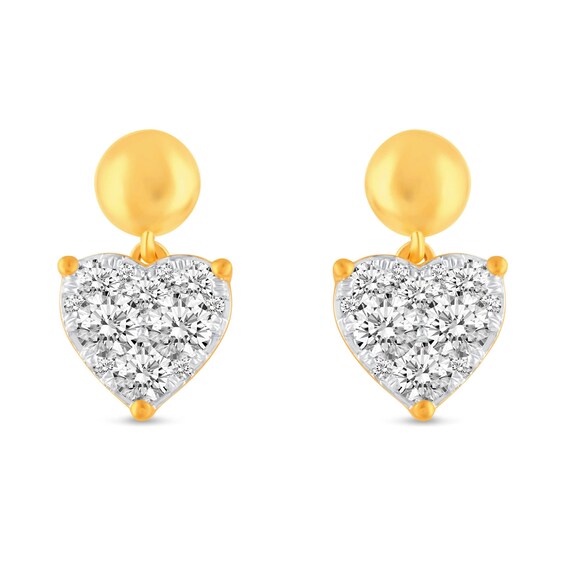 1 CT. T.w. Heart Multi-Diamond Polished Bead Dangle Drop Earrings in 14K Gold