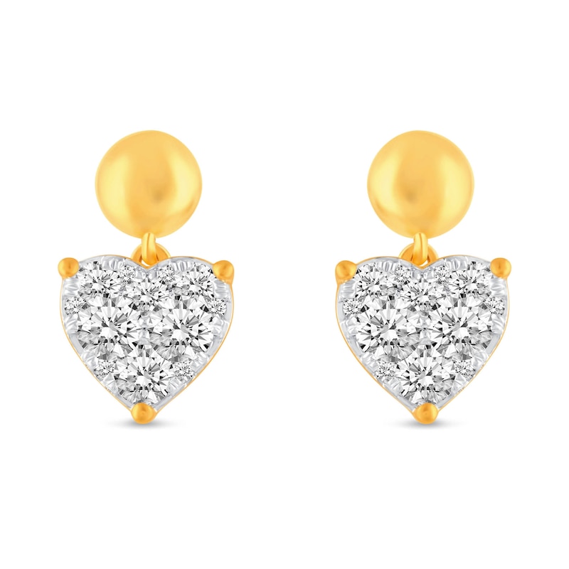 Main Image 2 of 1 CT. T.W. Heart Multi-Diamond Polished Bead Dangle Drop Earrings in 14K Gold