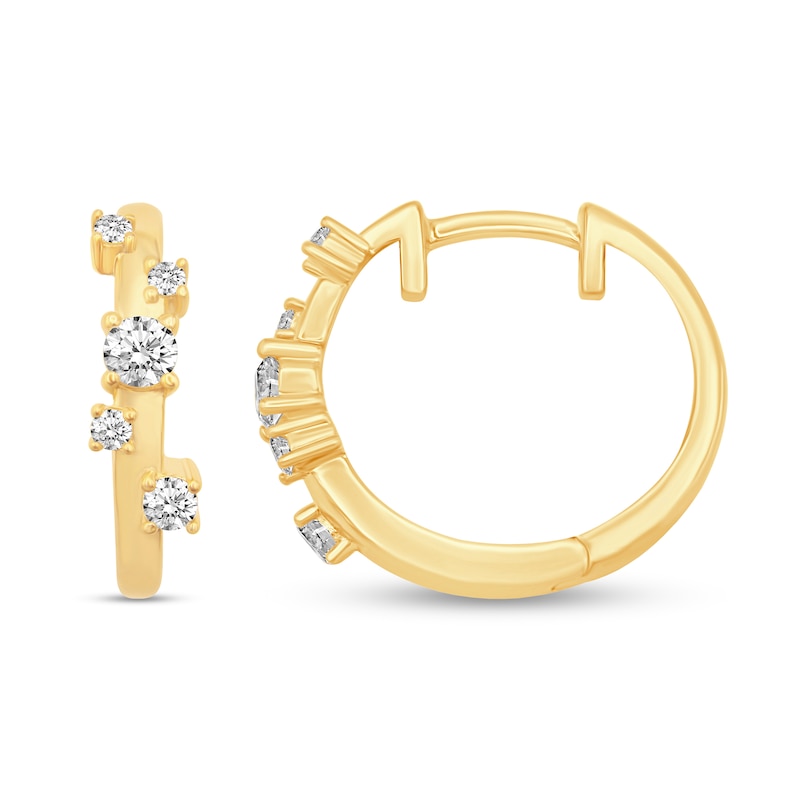 Main Image 3 of 1/3 CT. T.W. Diamond Bubbles Huggie Hoop Earrings in 14K Gold