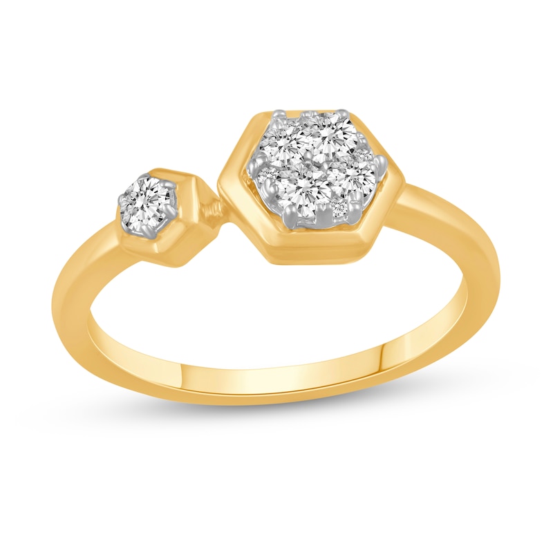 Main Image 1 of 1/3 CT. T.W. Diamond Hexagon Duo Ring in 14K Gold