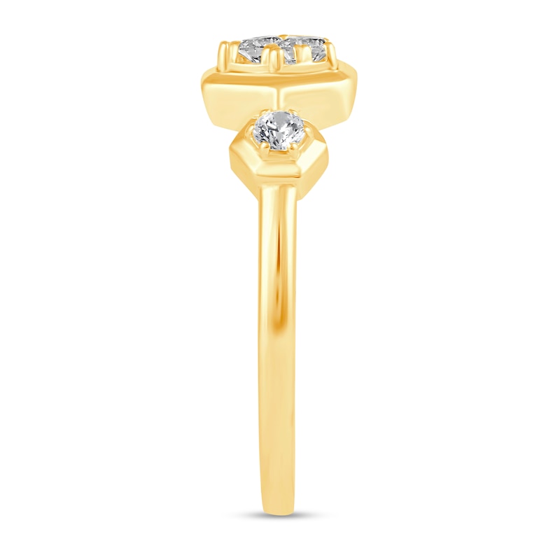 Main Image 3 of 1/3 CT. T.W. Diamond Hexagon Duo Ring in 14K Gold