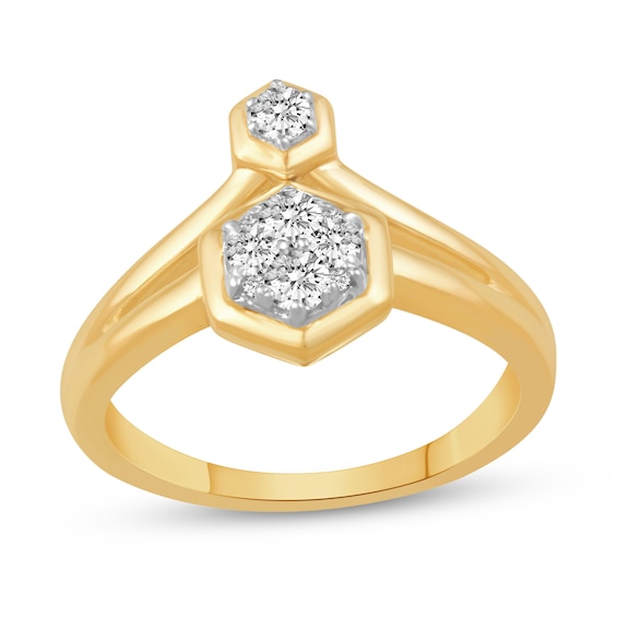 1/3 CT. T.w. Diamond Linear Hexagon Duo Ring in 14K Gold